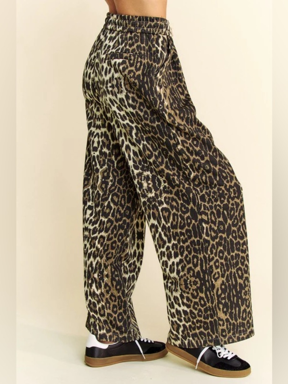 DAVI & DANI Leopard Print Wide-Leg Pants in Brown and Black